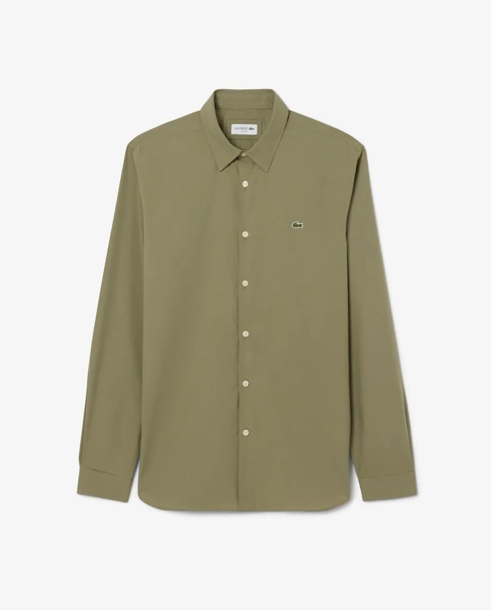 LACOSTE Slim Fit Stretch Poplin Shirt Green
