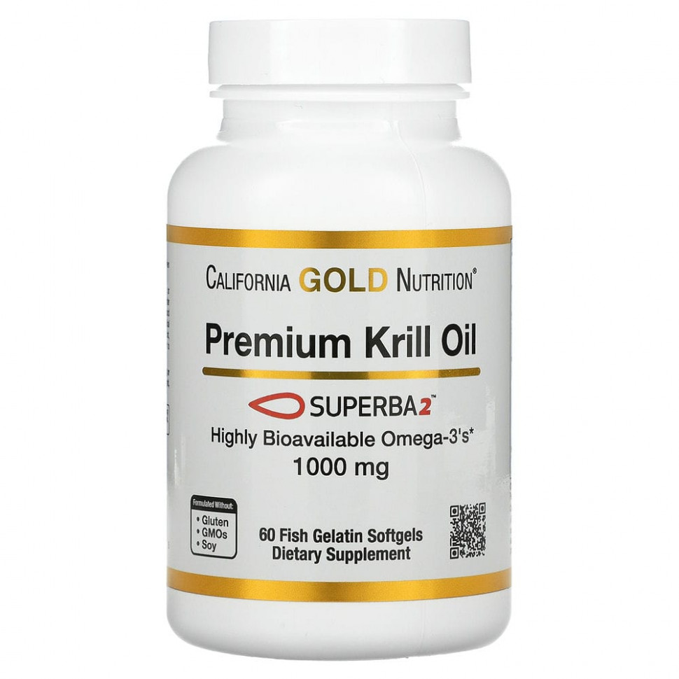 California Gold Nutrition, SUPERBA2™, масло криля премиального качества, 1000 мг, 60 мягких таблеток