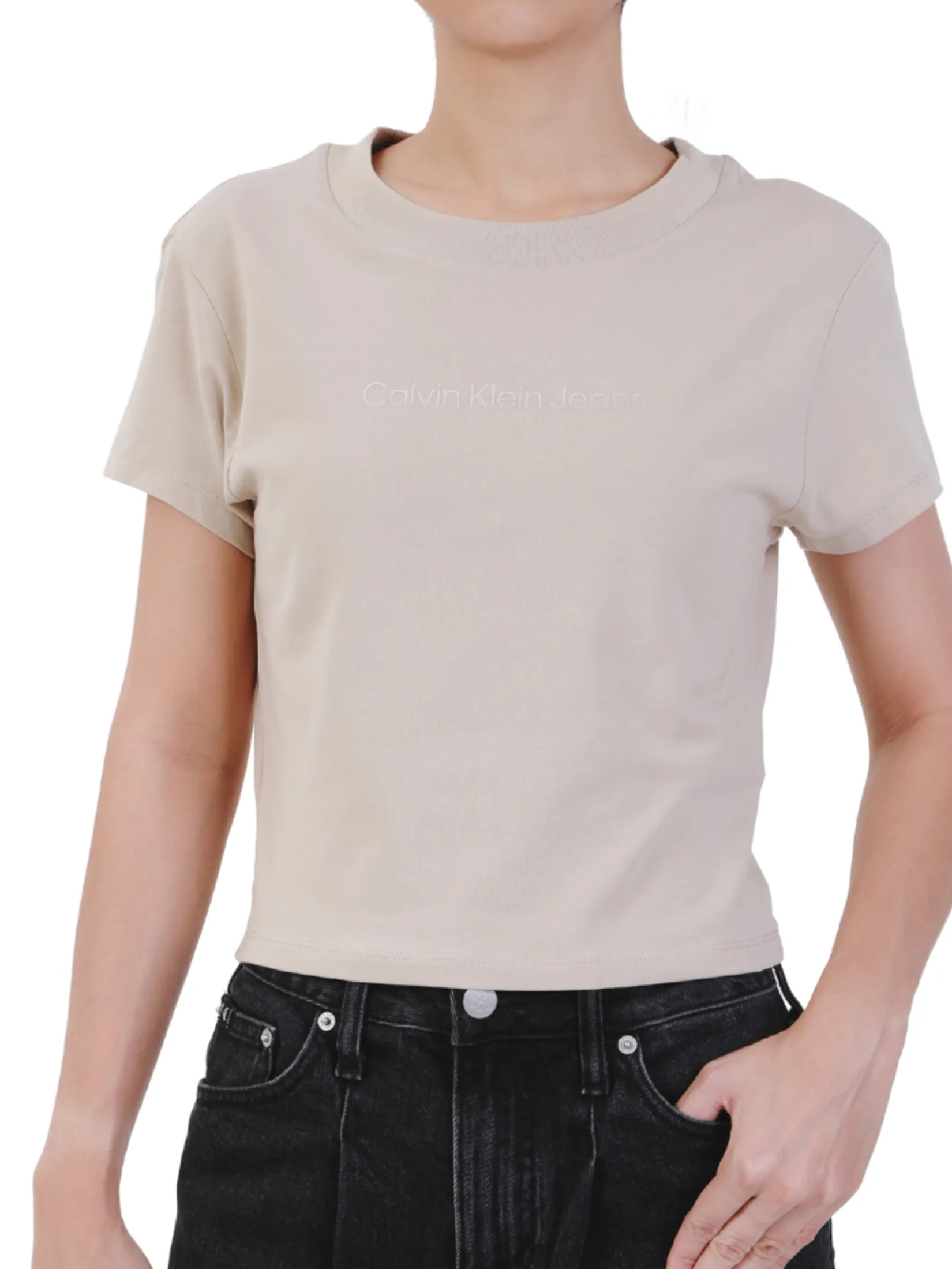 CALVIN KLEIN Women s Ckj Mono Logo Baby Tee Beige