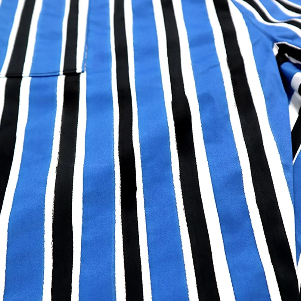 LAGOM Blue Short Pants : Black White and Blue Stripe Pattern Pants