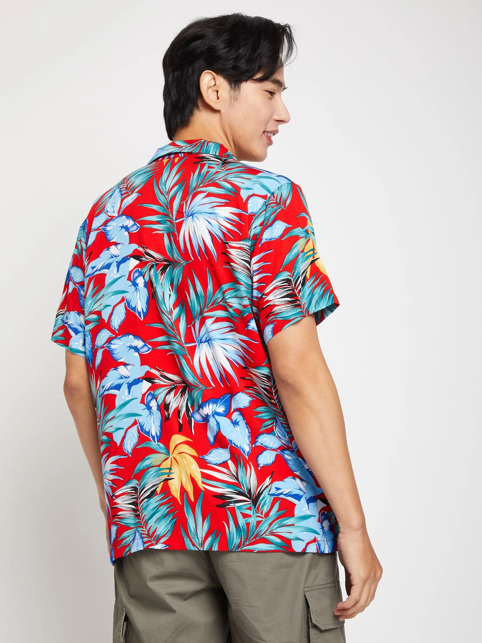 PACIFIC UNION Men Hawaii Shirt Short Sleeves Red