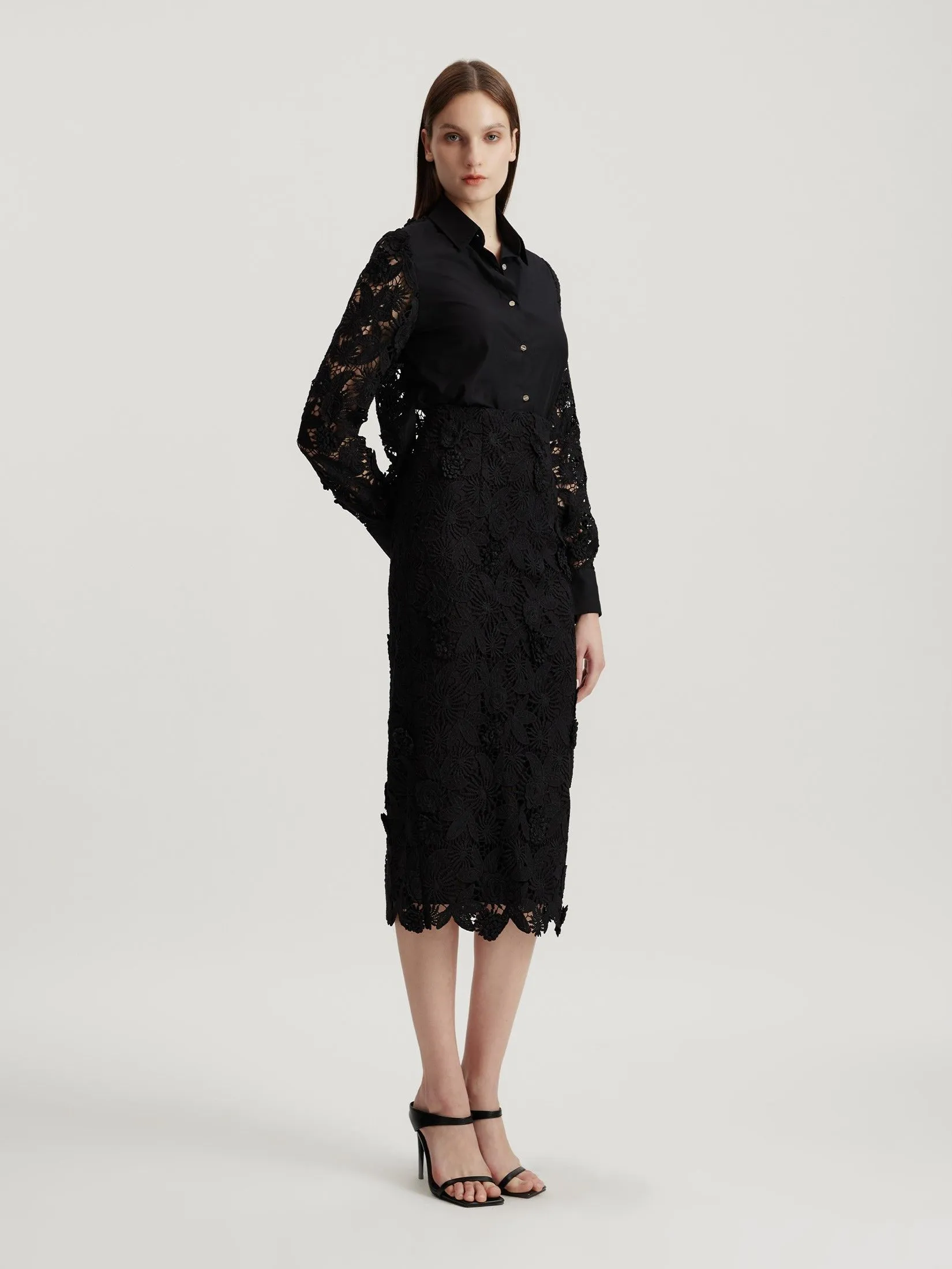 ASAVA (AW24) Daniella Floral-lace Women Pencil Skirt Black