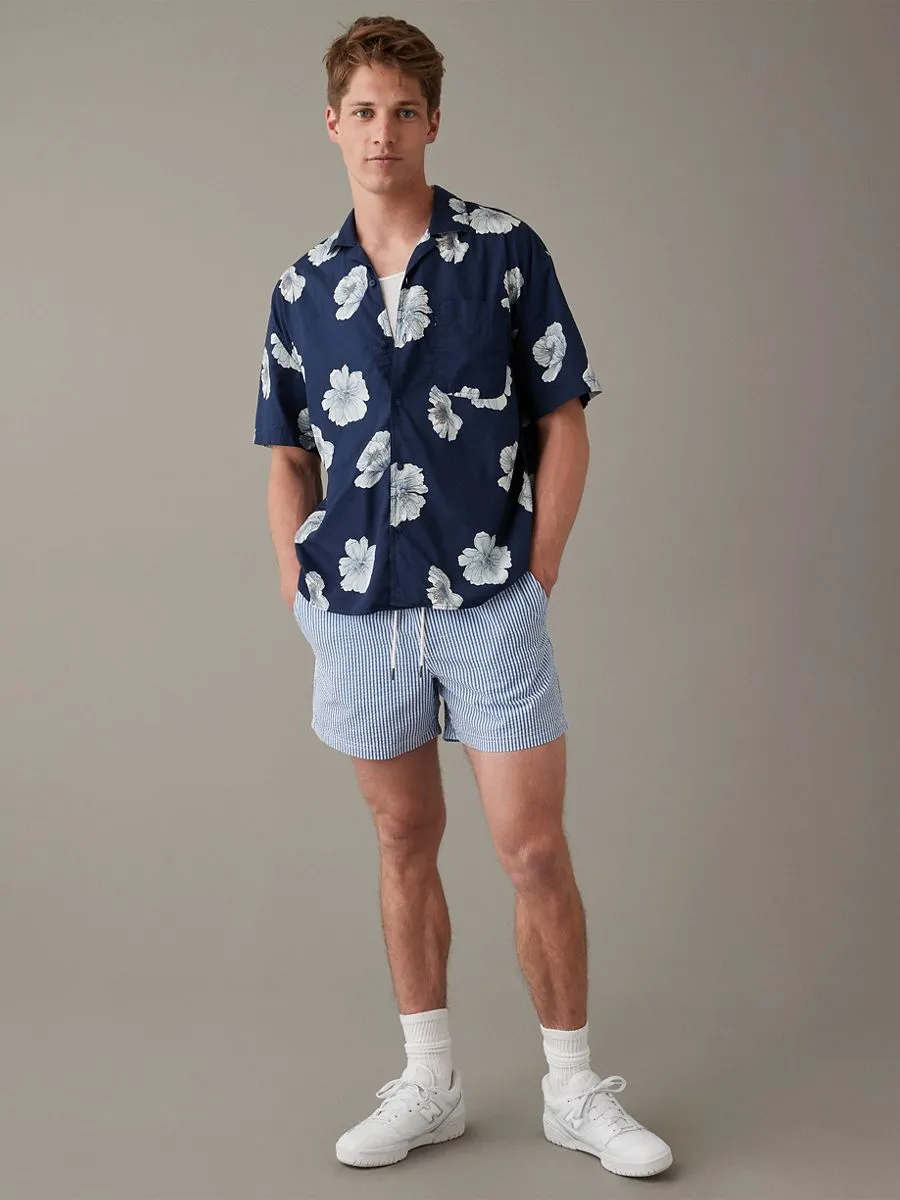 AMERICAN EAGLE MEN BENNY FLORAL OVERSIZED COTTON RAYON SHIRT 410 NAVY