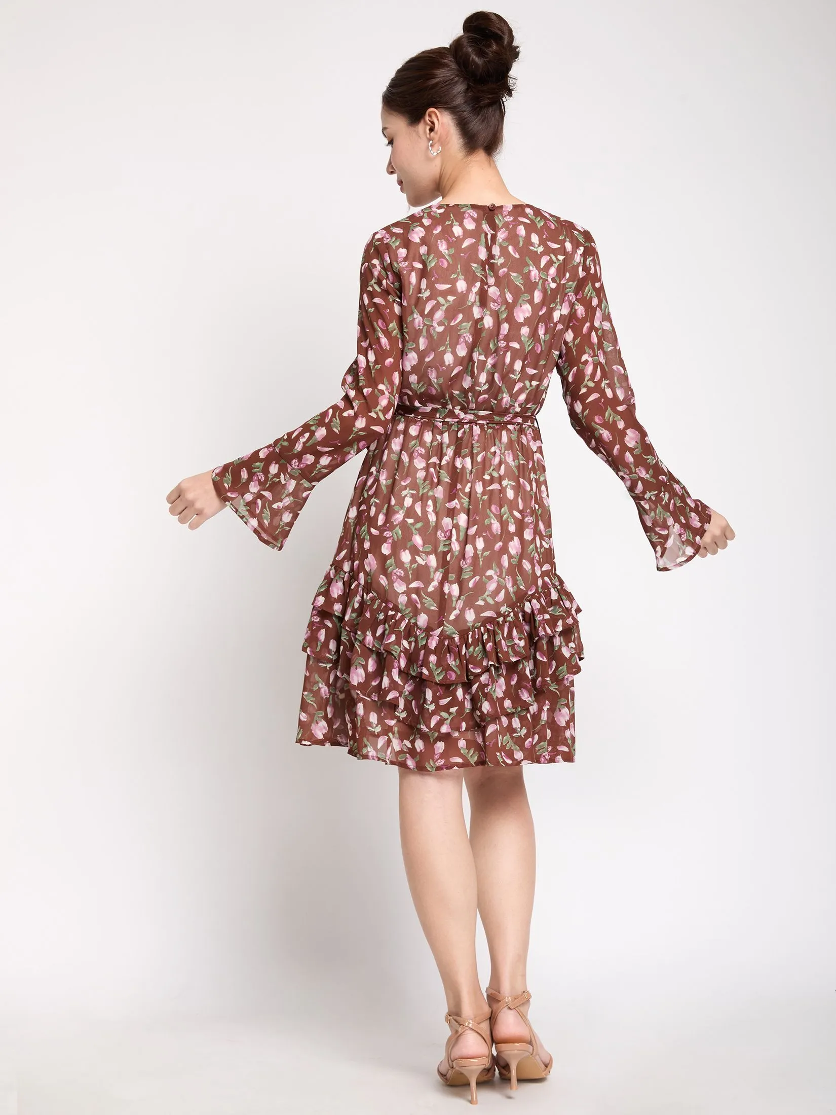 FOF Women Dress Flare Skirt Brown