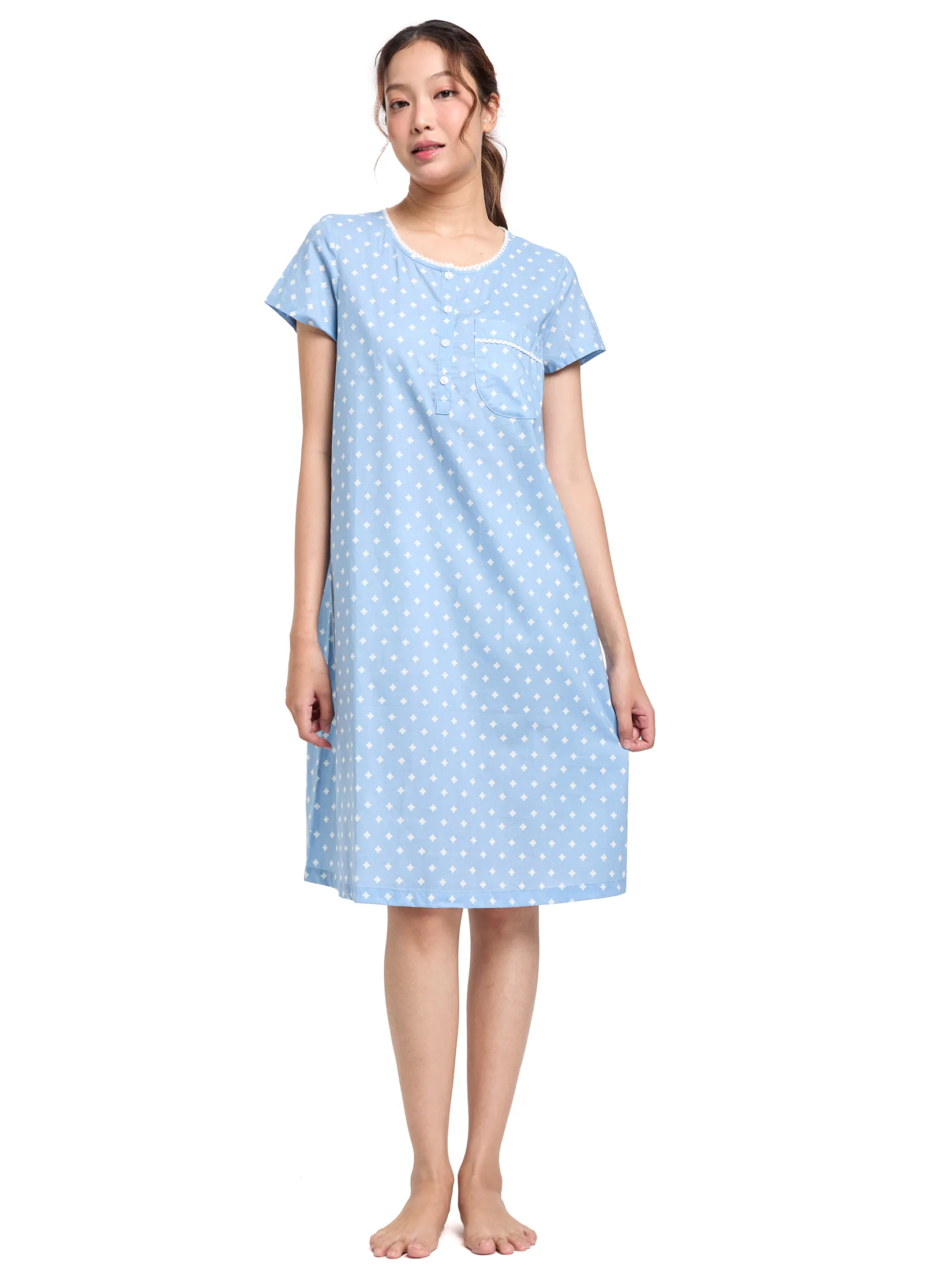 CLAUDIA'S ROMANCE Women Pyjamas Dress Short Sleeves Light Blue
