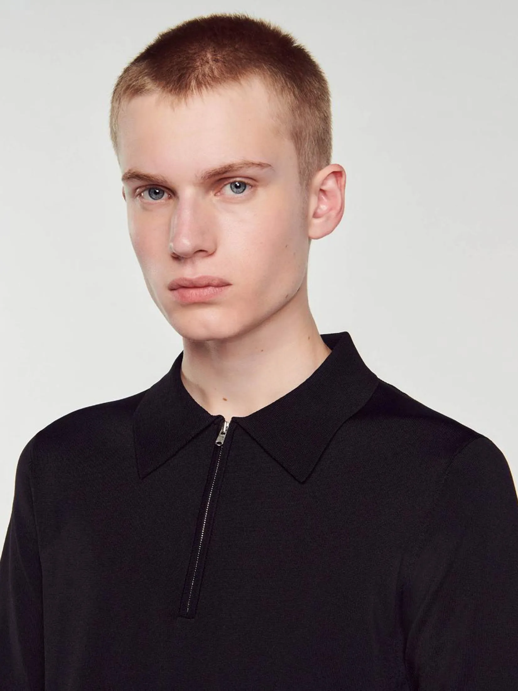 SANDRO Knitted Polo Shirt with Zip Collar