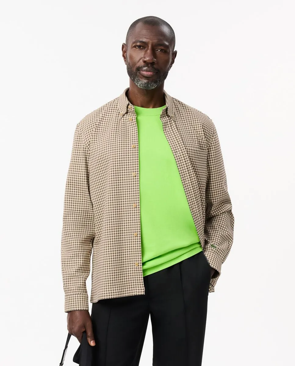 LACOSTE Regular Fit Plaid Overshirt Beige