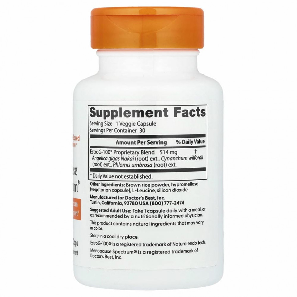 Doctor's Best, Спектр для помощи при менопаузе с EstroG-100, 30 вегетарианских капсул