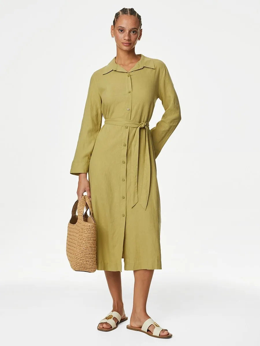 MARKS & SPENCER Women Maxi Dress Relaxed Linen Rich Onyx