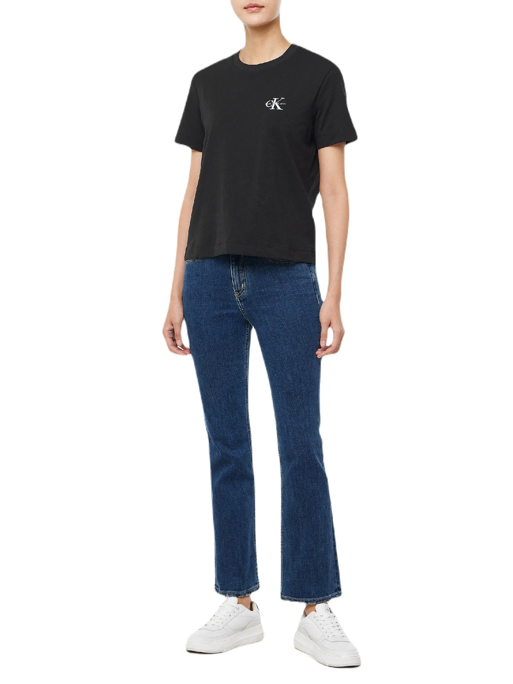CALVIN KLEIN Women's Regular Fit Small Monogram Logo Short Sleeve T-Shirt Black