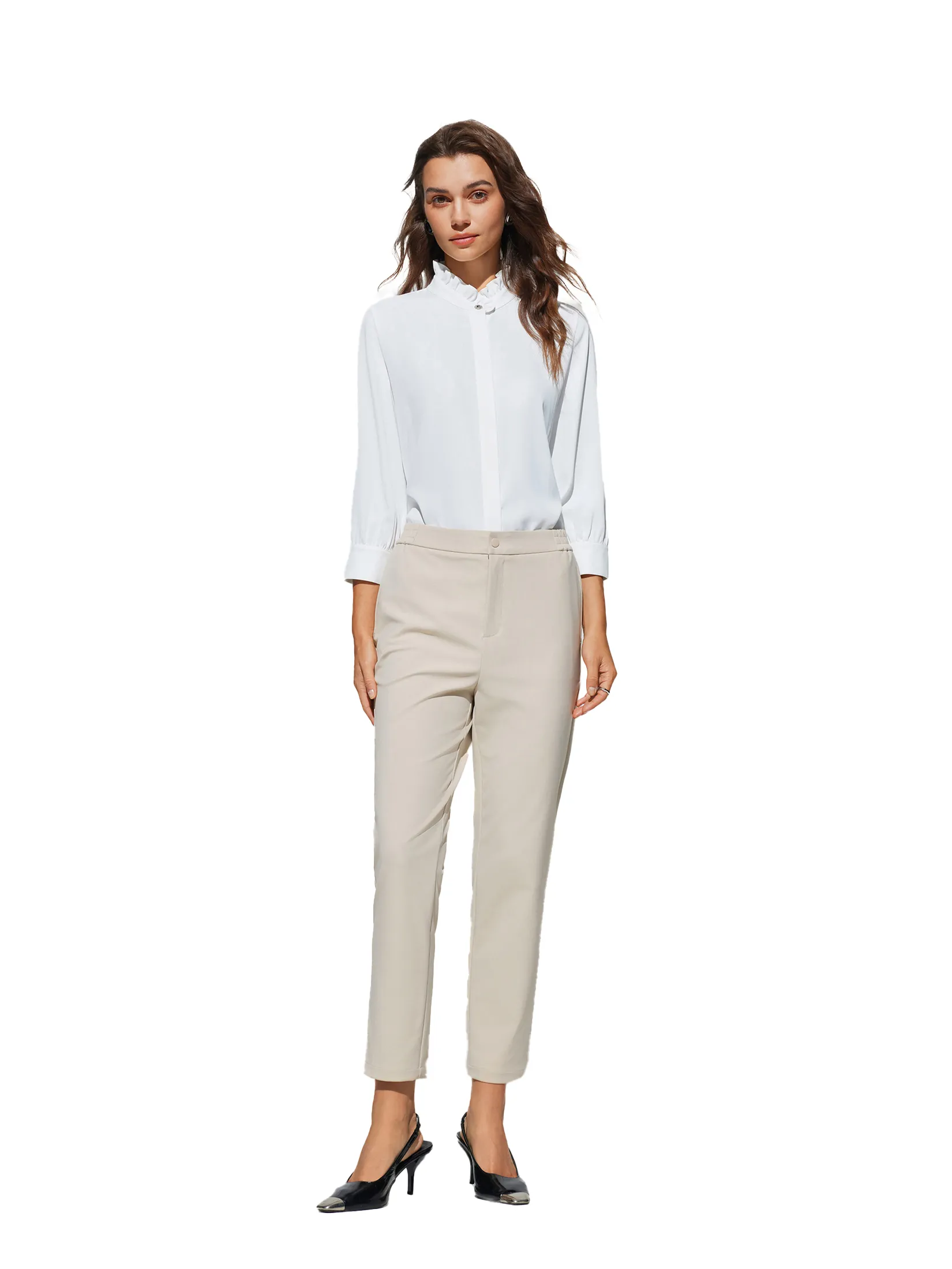 G2000 Women Clothing Multi-Way Stretch Cropped Length Cigarette Casual Pants  Cropped Cigarette Shape - Beige