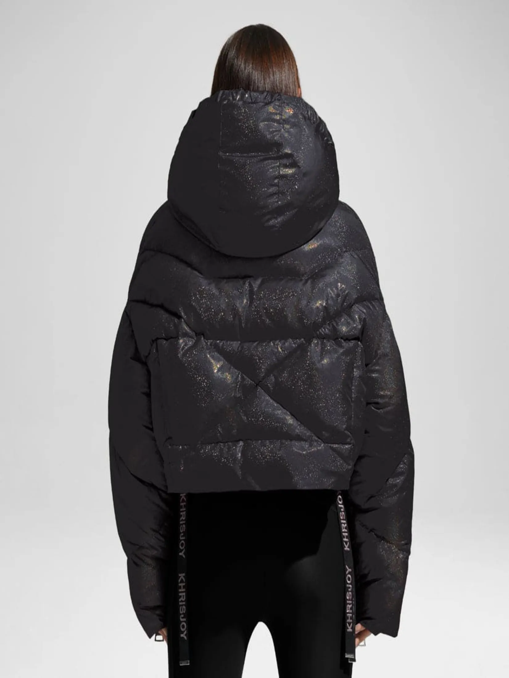 KHRISJOY PUFF KHRIS CROP GLITTER IN BLACK RAINBOW GLITTER