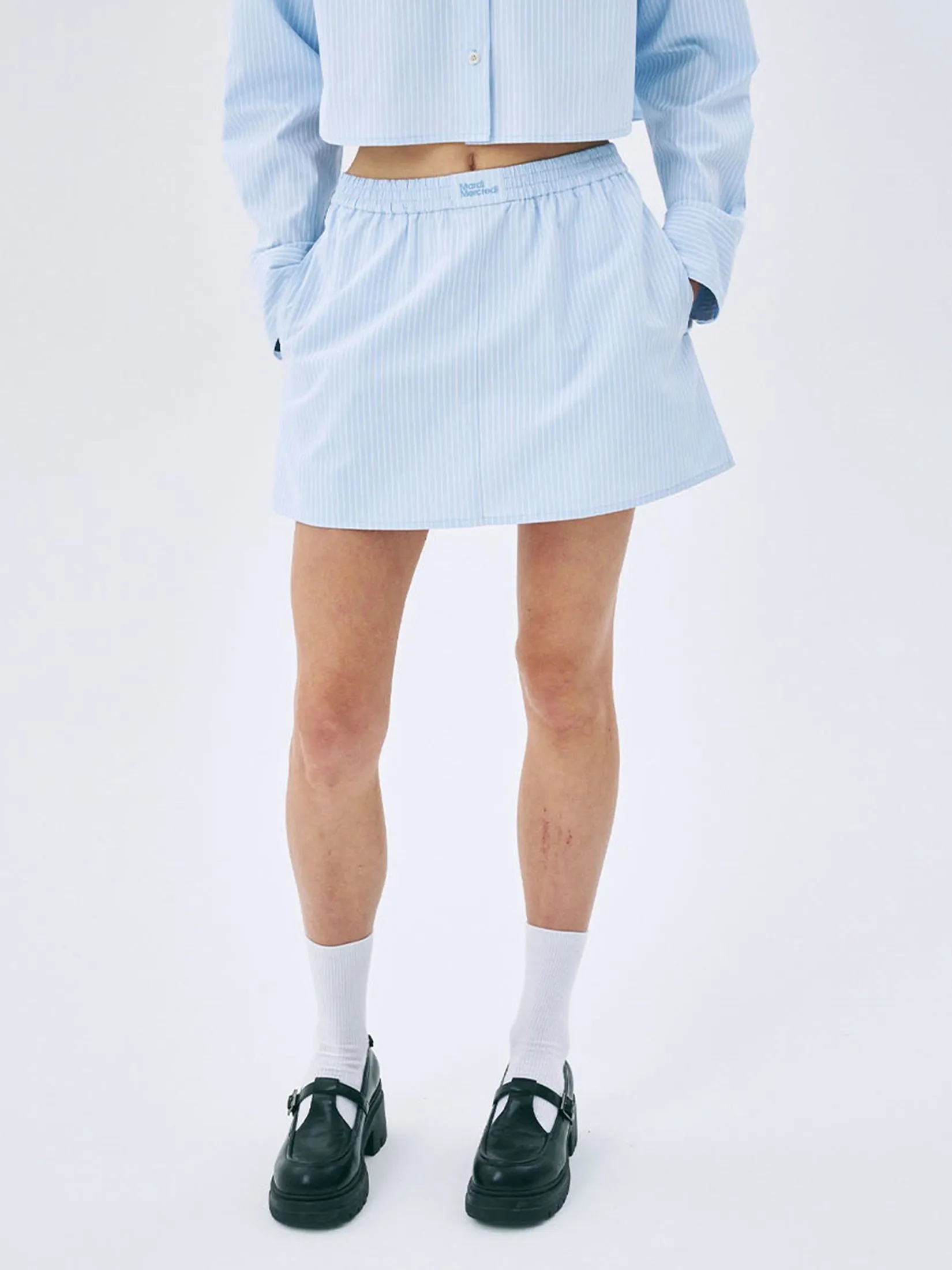 MARDI MERCREDI Cotton Mini Skirt Stripe Sky F