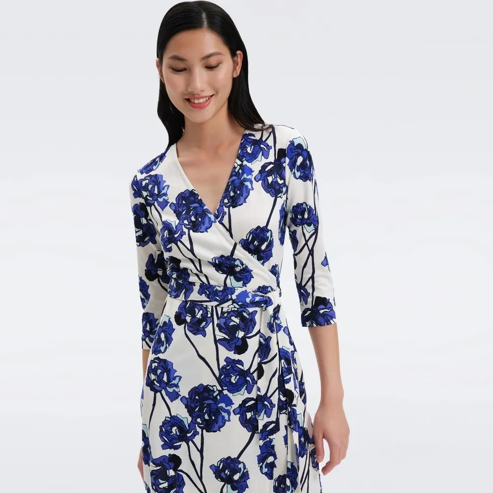 DIANE VON FURSTENBERG DVF NEW JULIAN TWO DRESS WATERCOLOR FLORAL LG IVORY