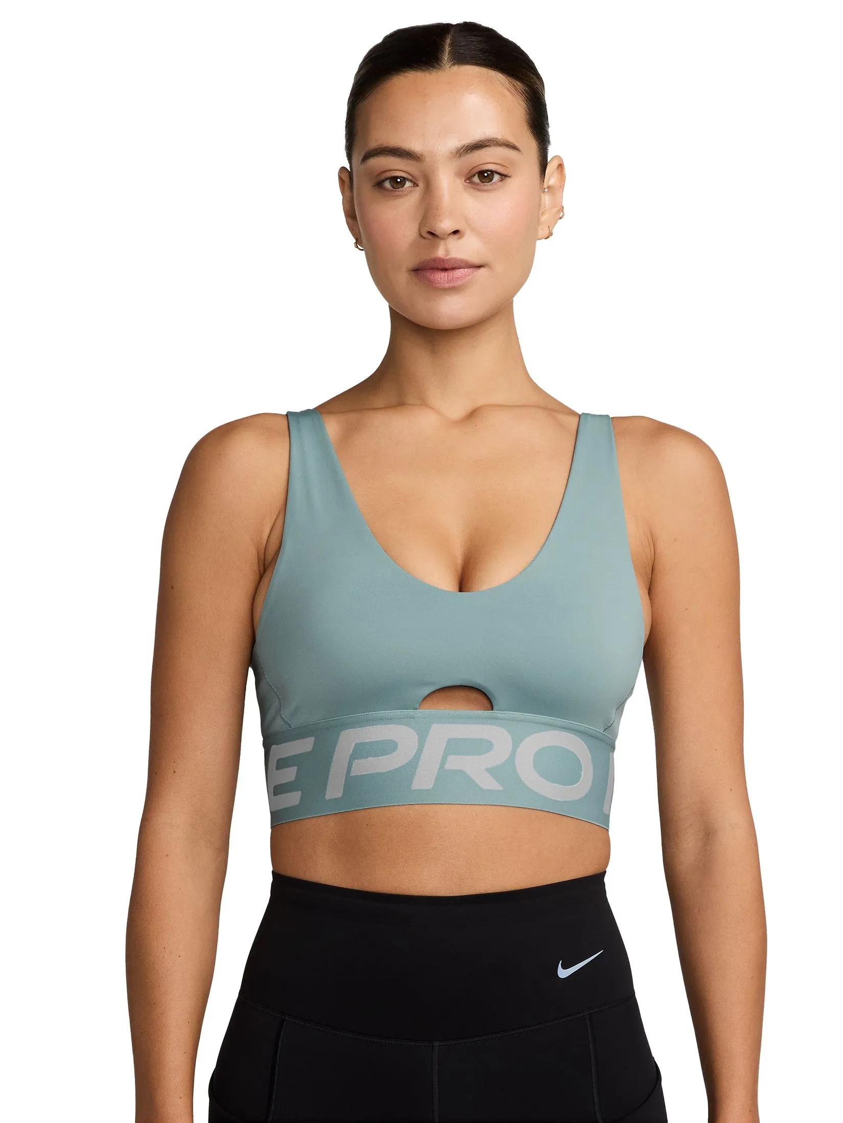 NIKE Women Sport Bar Pro Indy Plunge Medium Support HF7325-017 Cannon/Jade Ice/White
