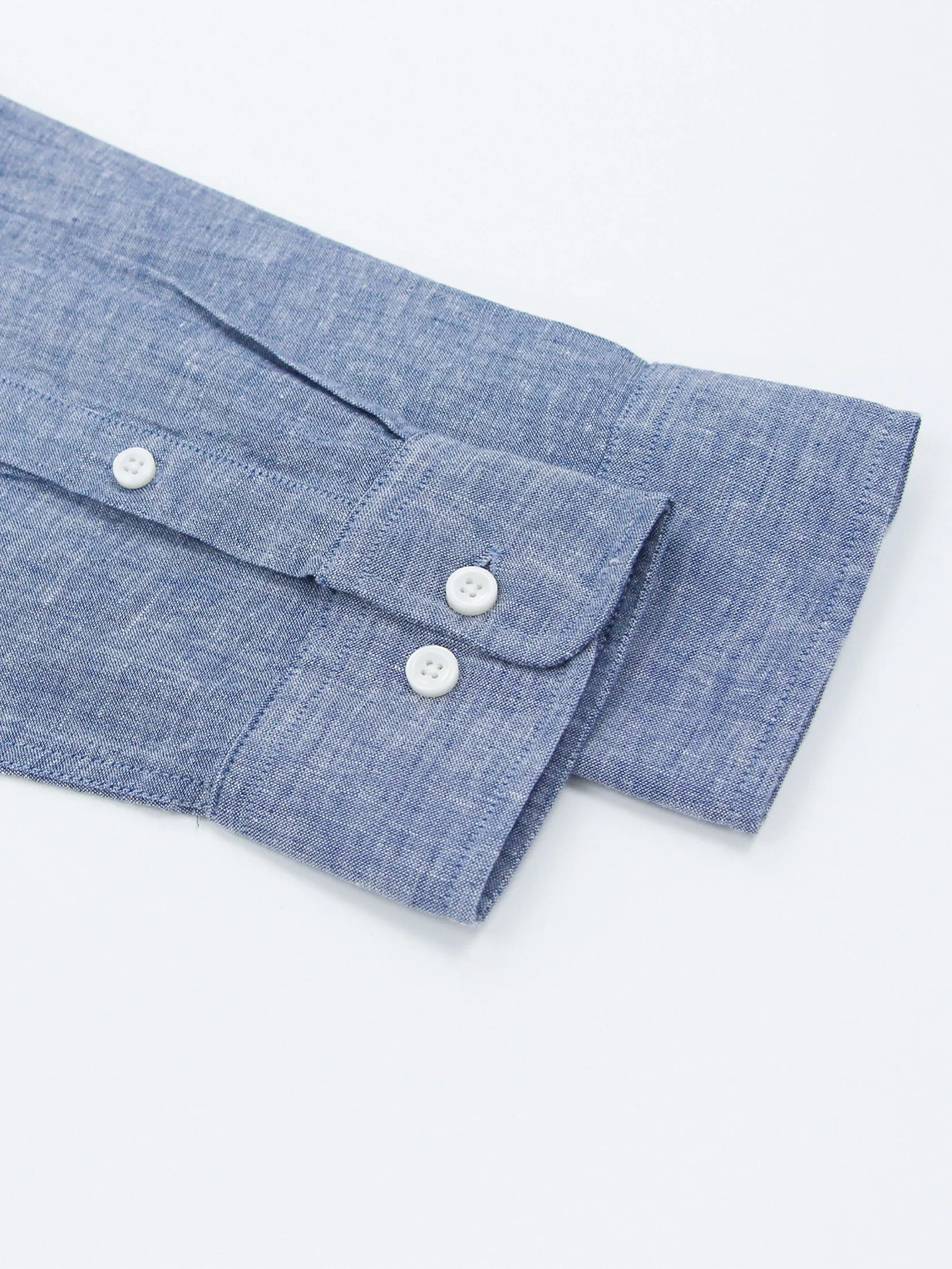 GIORDANO Men's Slim Mandarin Collar Linen Shirt Neptune blue