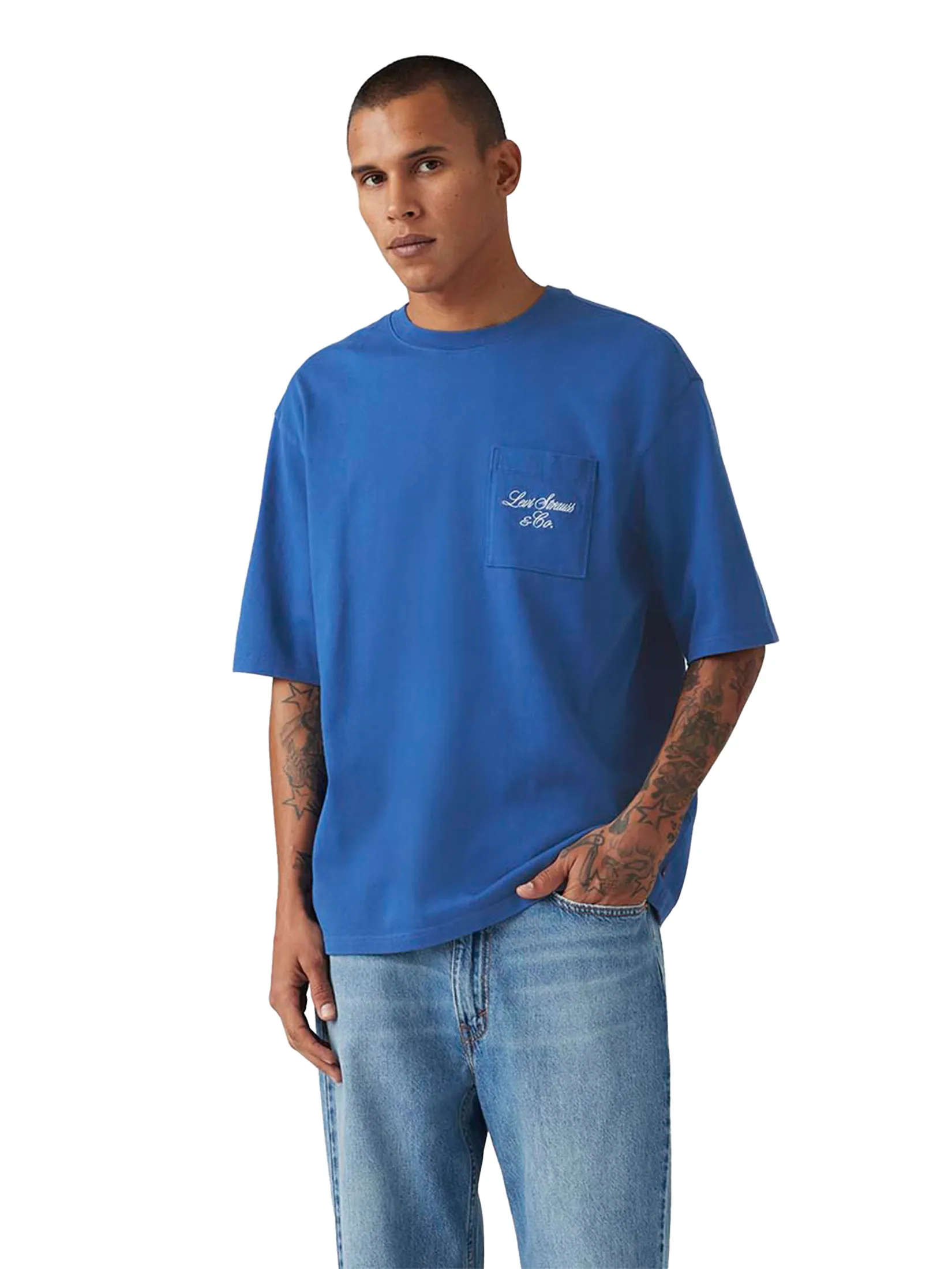 LEVI'S Men's Half-Sleeve Graphic Pocket T-Shirt Blue Size - L