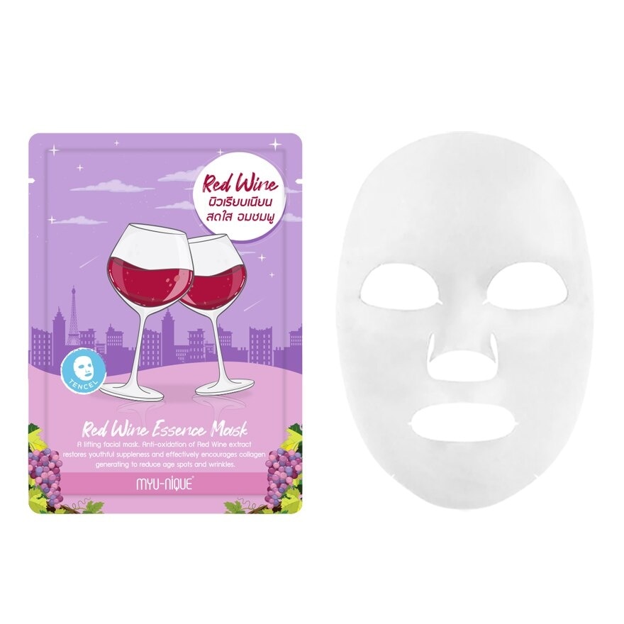 Myu-Nique Red Wine Essence Mask 1'S มาสก์หน้า ผิวเรียบเนียน สดใส อมชมพู