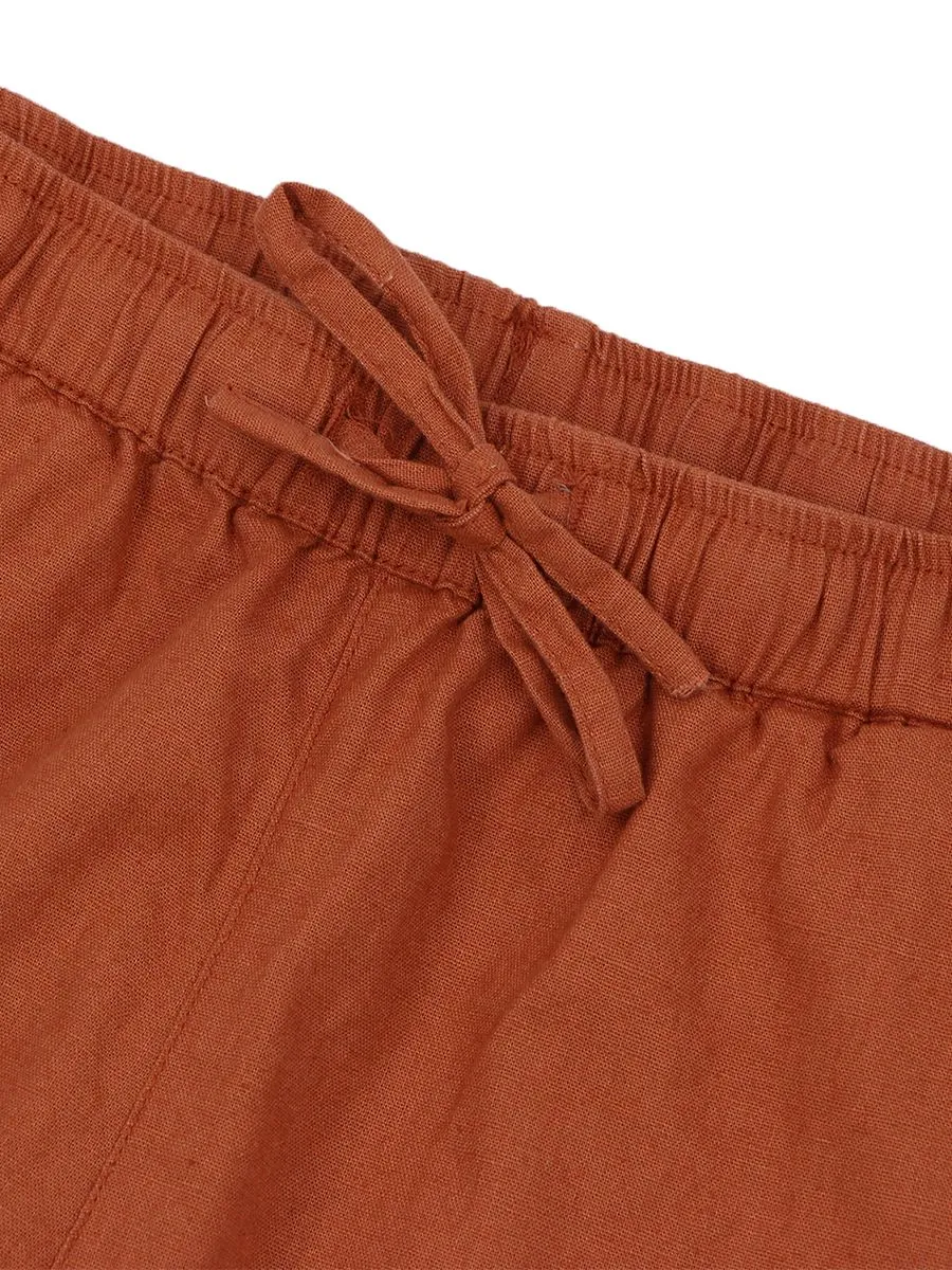 GIORDANO Women's High Waist Drawstring Linen Pants Baked Clay Red