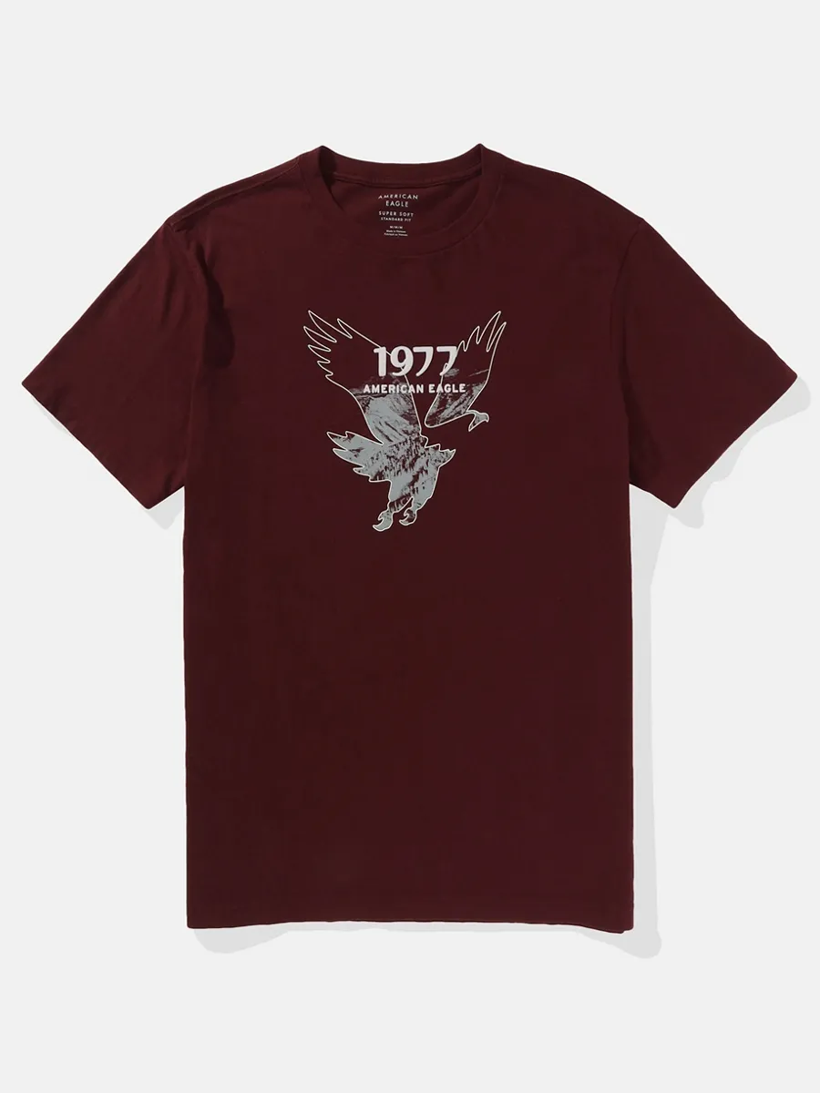 AMERICAN EAGLE MEN G INTL SS SET IN TEE- PC DYE + SERIOUSLY SOFT WASH 613 BURGUNDY