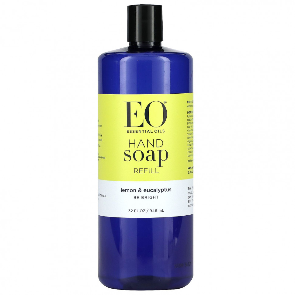 EO Products, Мыло для рук, запасное средство, лимон и эвкалипт, 946 мл (32 жидк. Унции) - EOP-12031-Лимон и эвкалипт