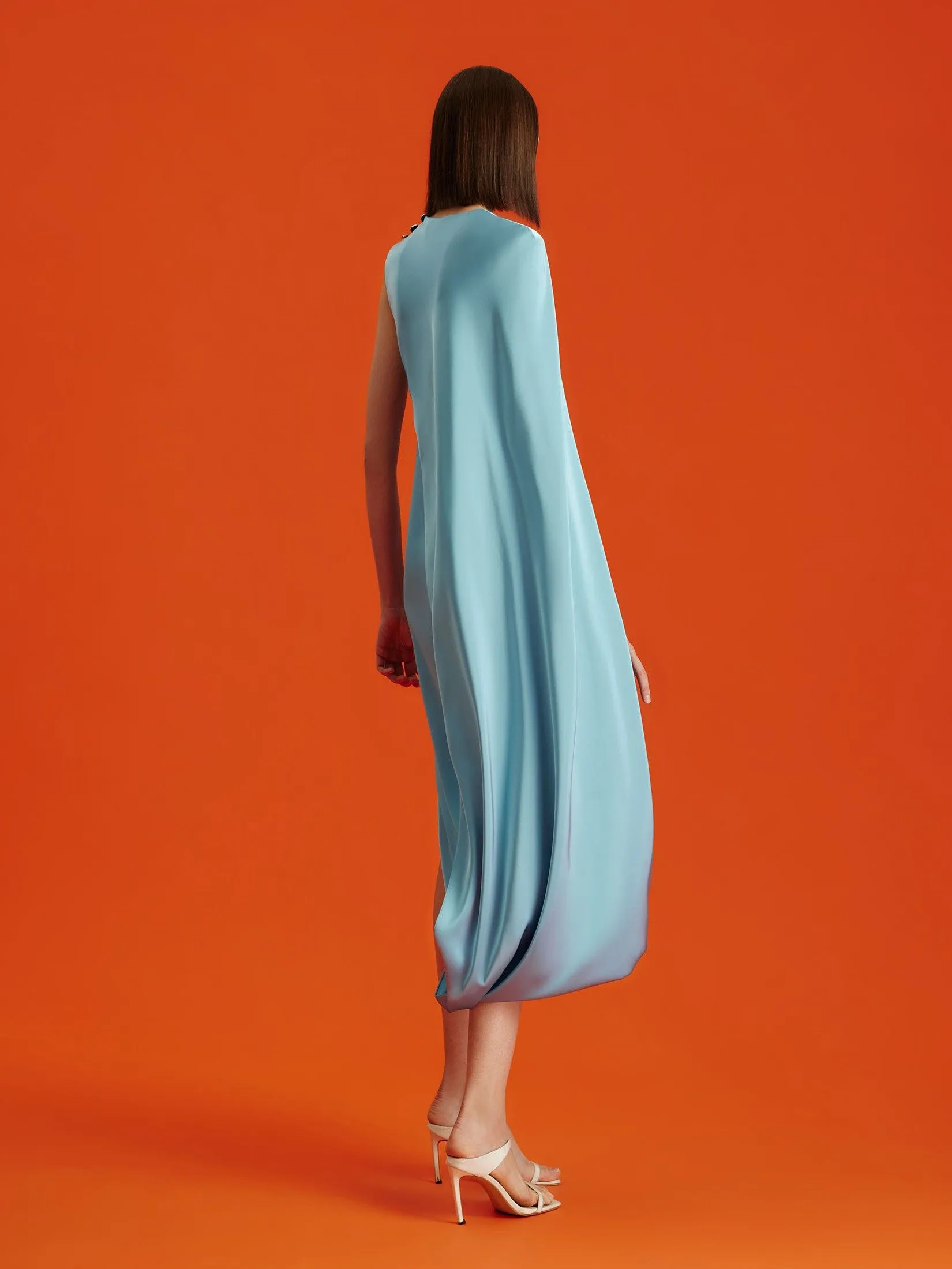 ASAVA ( AW24 ) Portia One-shoulder Cape Women Dress Blue