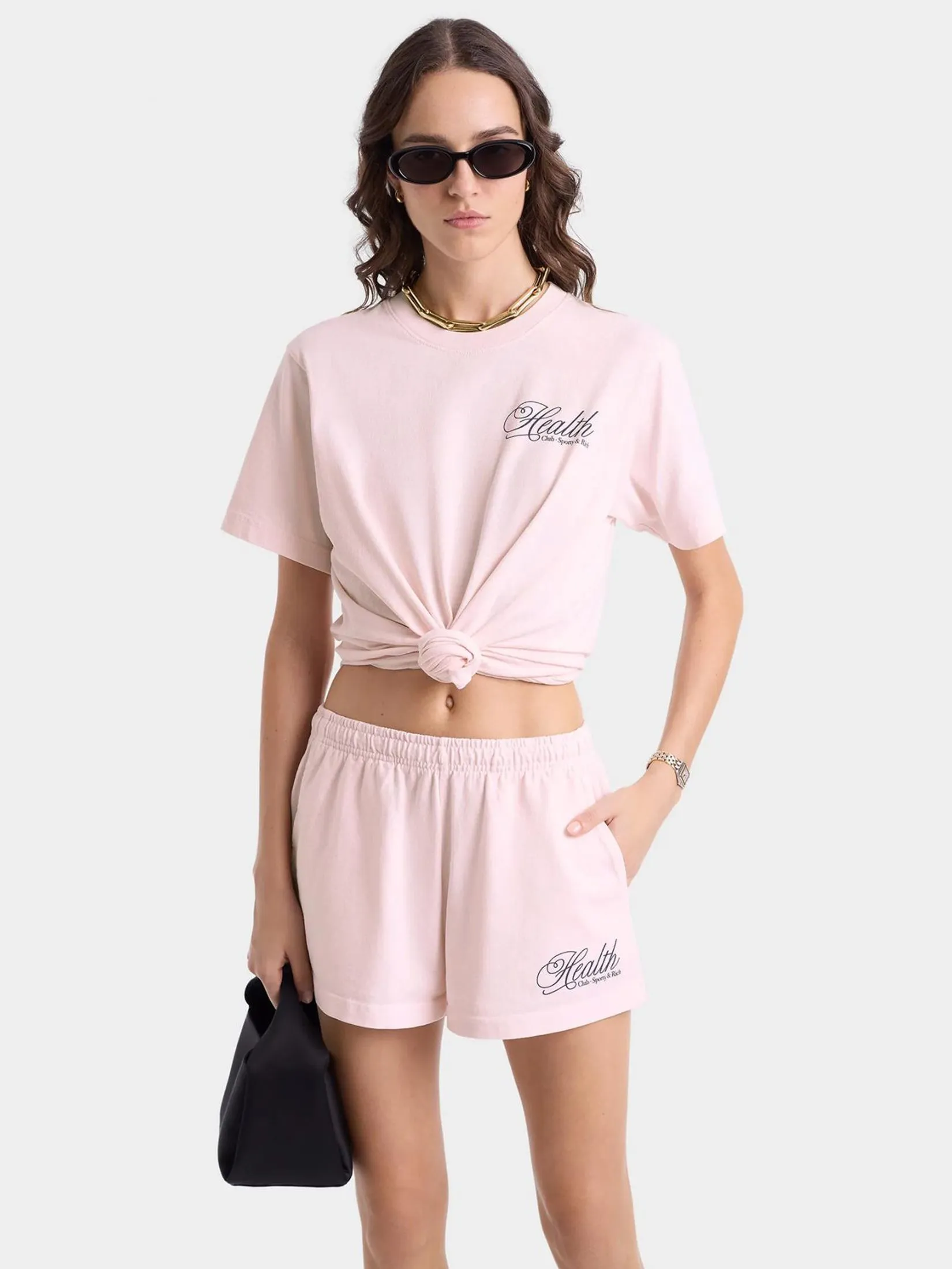 SPORTY & RICH Women Disco Short Health Script - Pink Dolphin/Navy