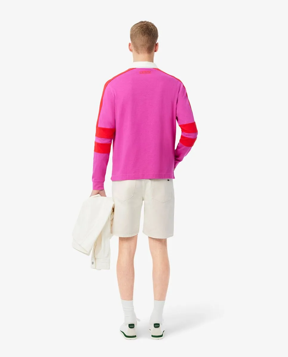 LACOSTE Straight Fit Denim Bermuda Shorts White