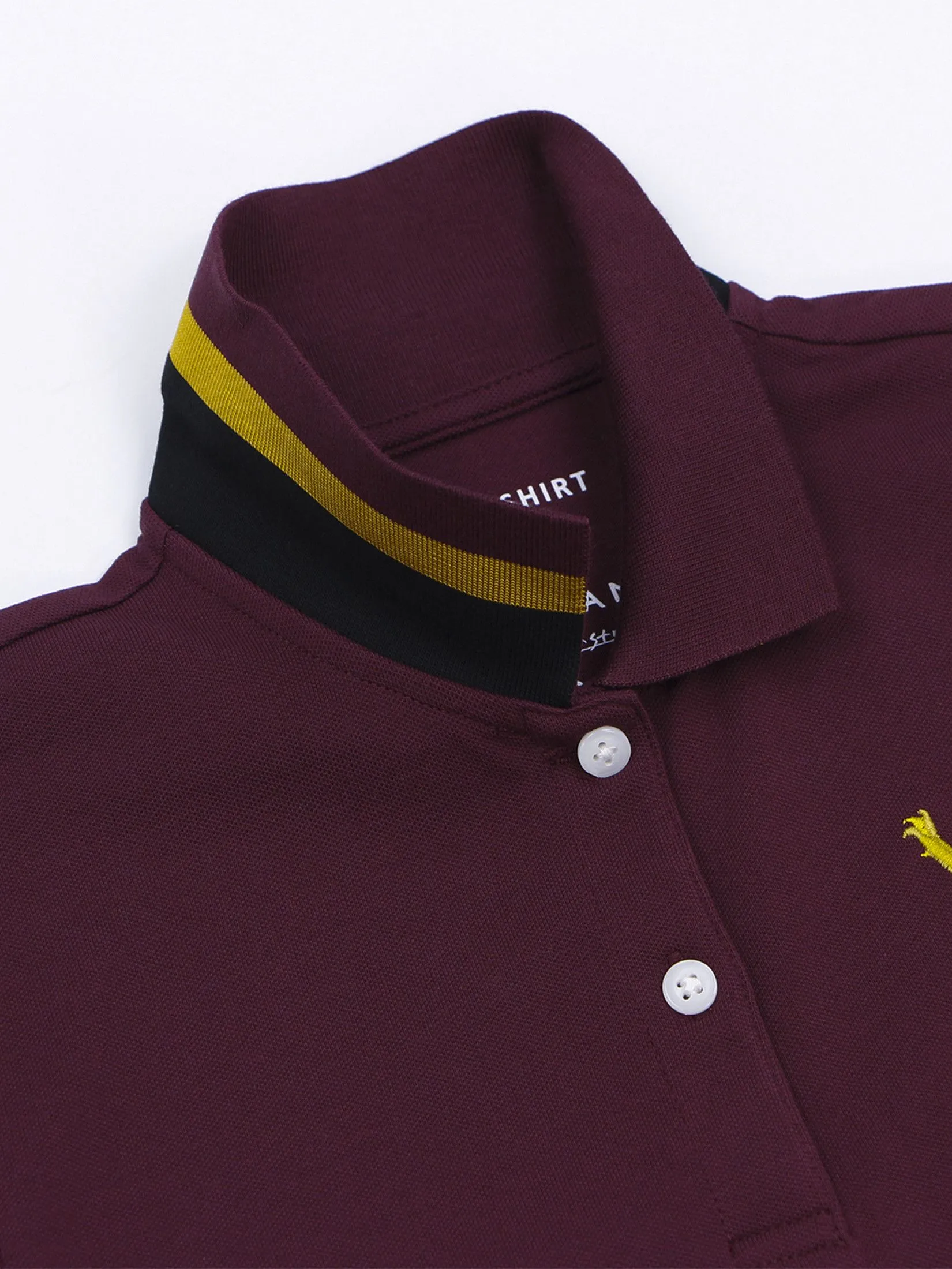 GIORDANO Women's Slim Pique Embroidery Bold Polo (3D Lion)  Burgundy Red