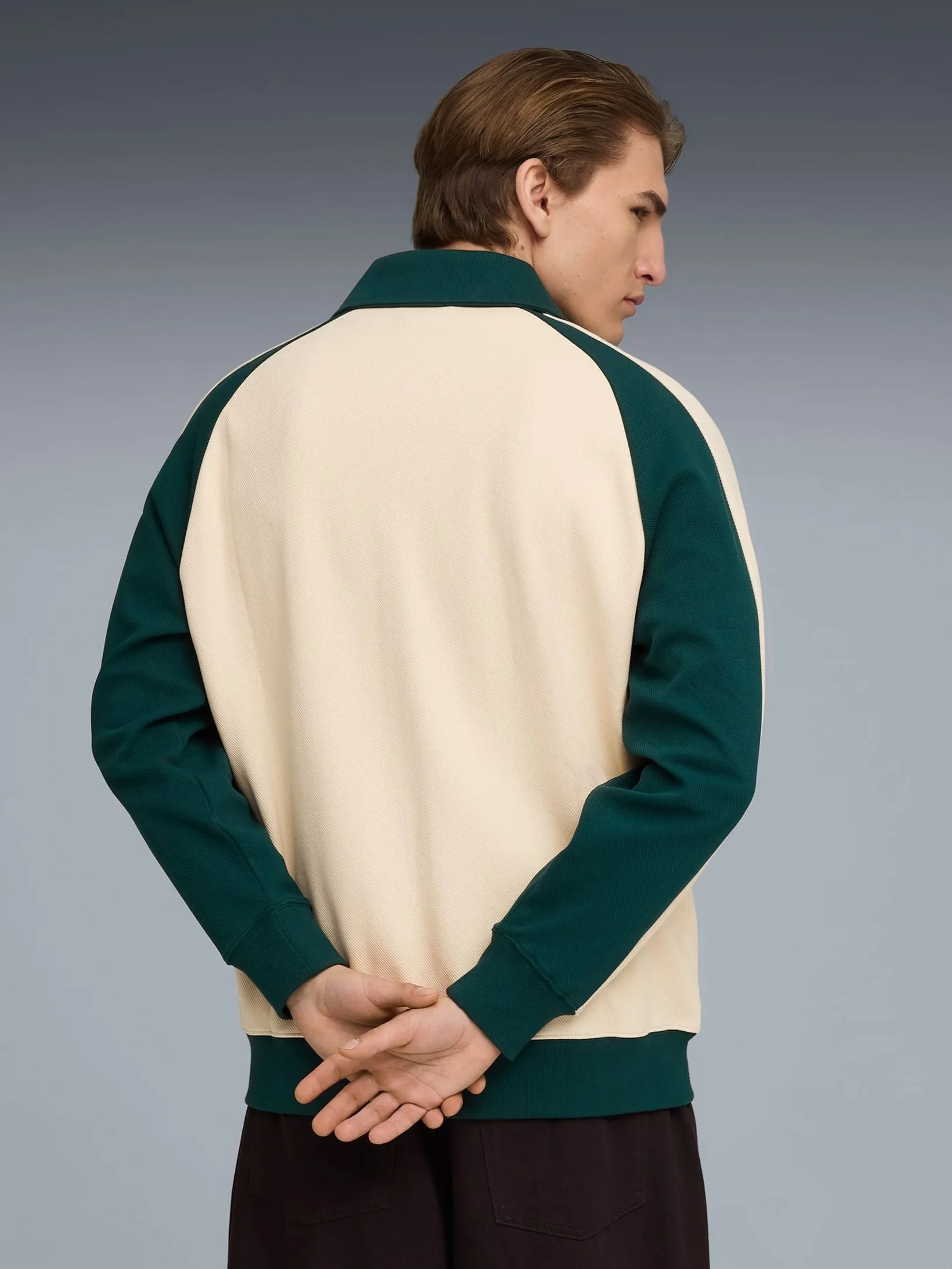 PUMA Unisex Track Jacket T7 Relaxed Wing Collar Alpine Snow-Green Terrain