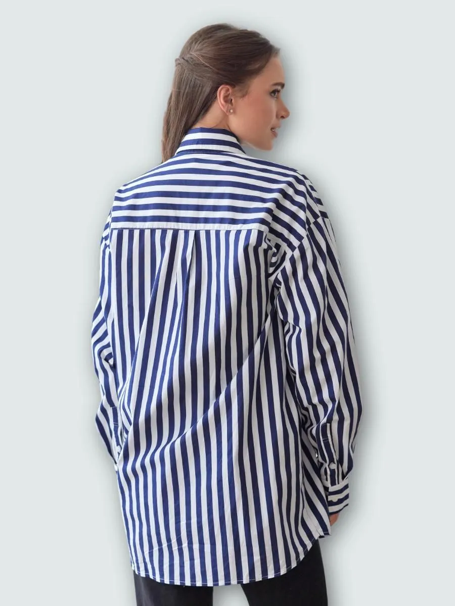 NAPIYONG Unisex Bestie Oversized Shirt in Big Navy Stripe