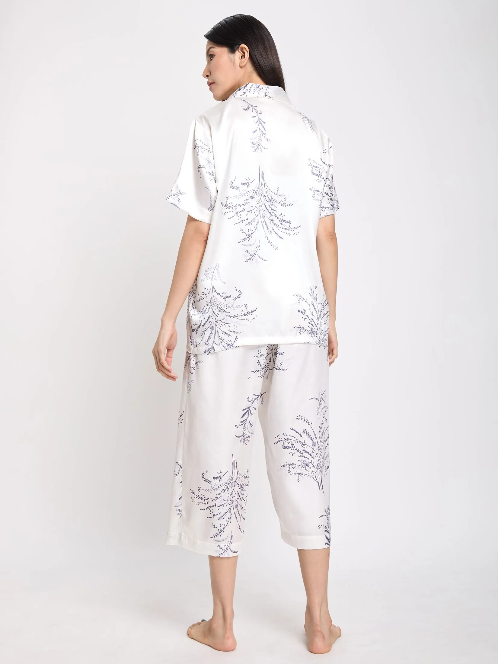 ELIZABETH Women Pyjamas Shirt Short Sleeves + Cropped Pants Print Off White