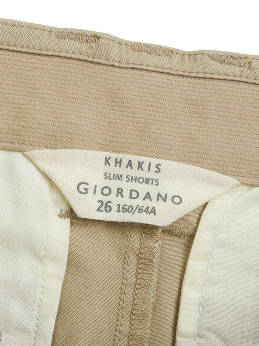 GIORDANO Women's Twill Mid-Rise Slim Fit Pocket Shorts (180 Elastic Waistband) Khaki