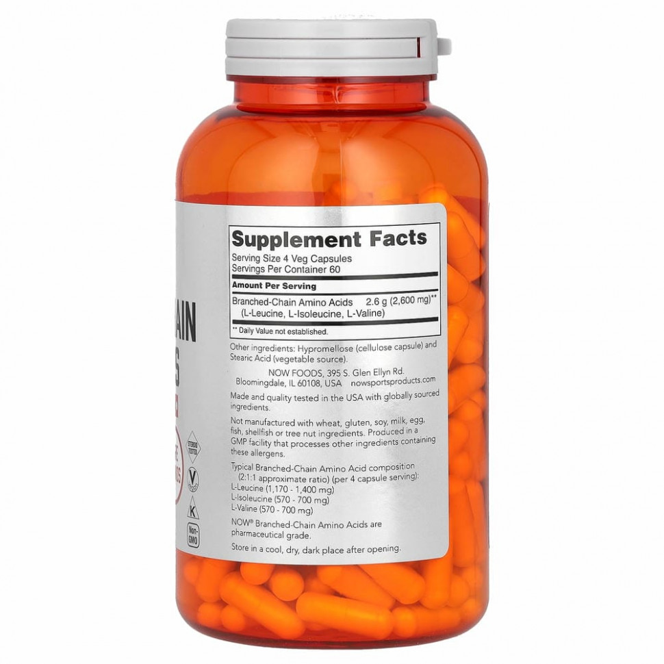 NOW Foods, Sports, аминокислоты с разветвленными цепями, 240 капсул