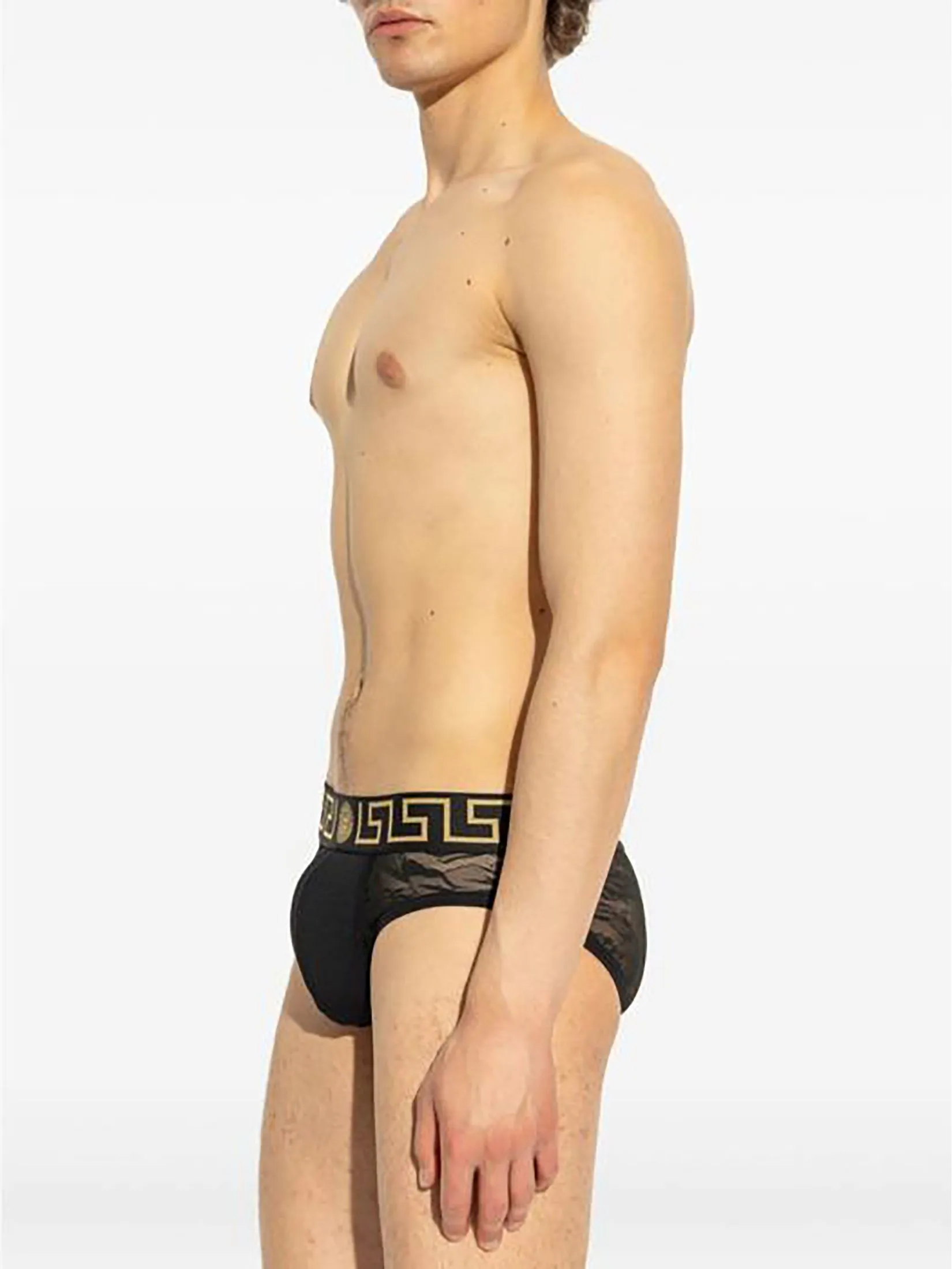 VERSACE UNDERWEAR Men Underwear Slip Basso Intimo Uomo Tex Topeka Bio + Tulle Jacquard Barocco Black