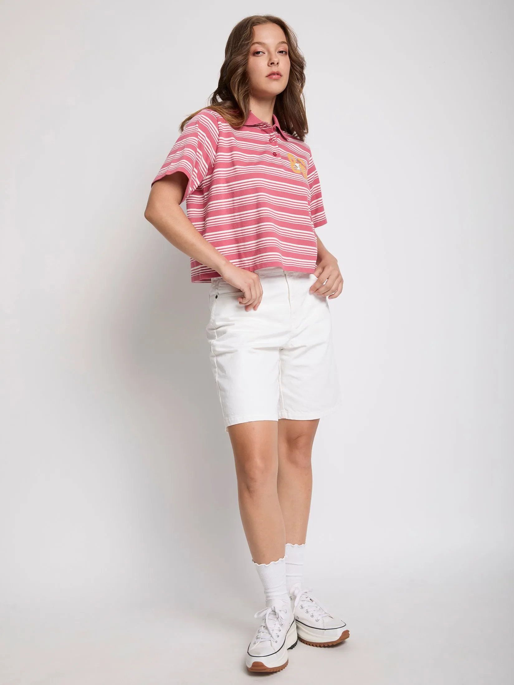 DEFRY 01 Women Polo Shirt Short Sleeves Snoopy Print Orange