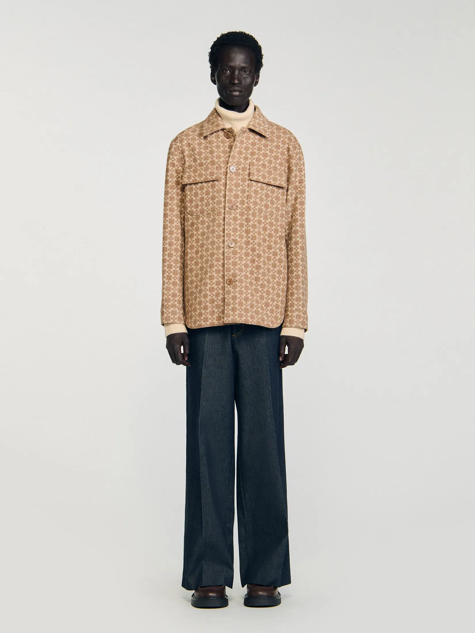 SANDRO Square Cross Jacquard Overshirt