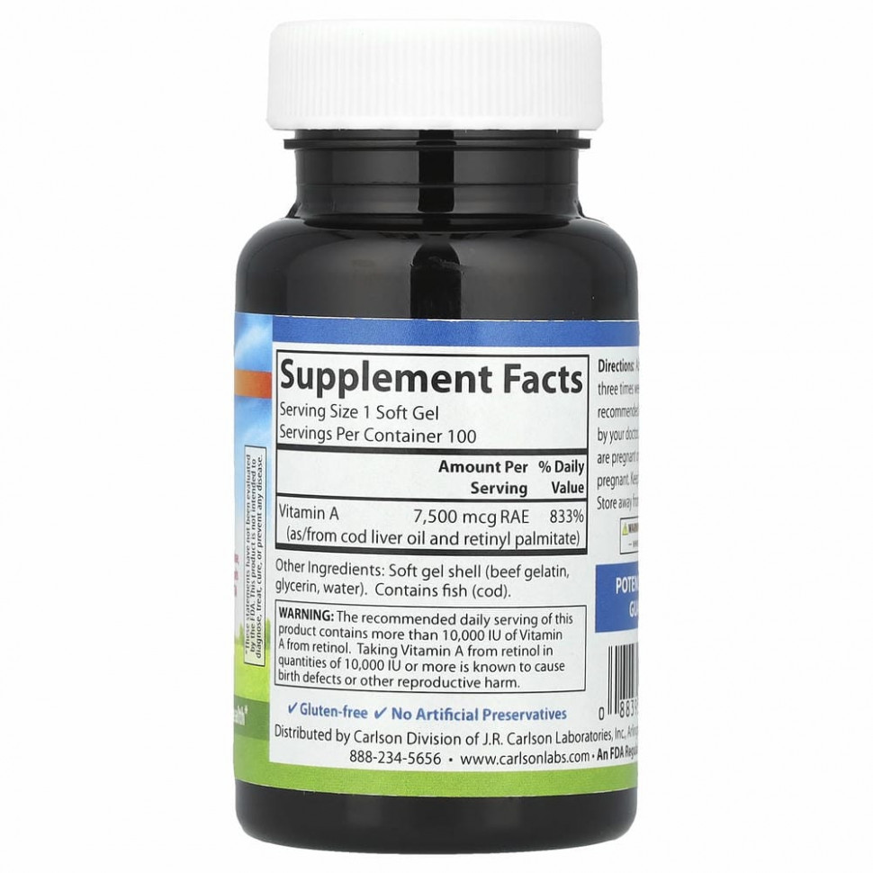 Carlson Labs, витамин A, 25 000 МЕ, 100 мягких таблеток
