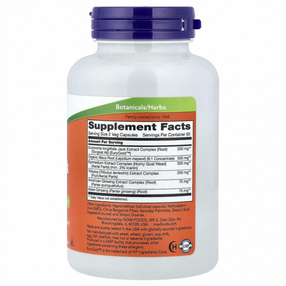 NOW Foods, TestoJack 200, 120 растительных капсул