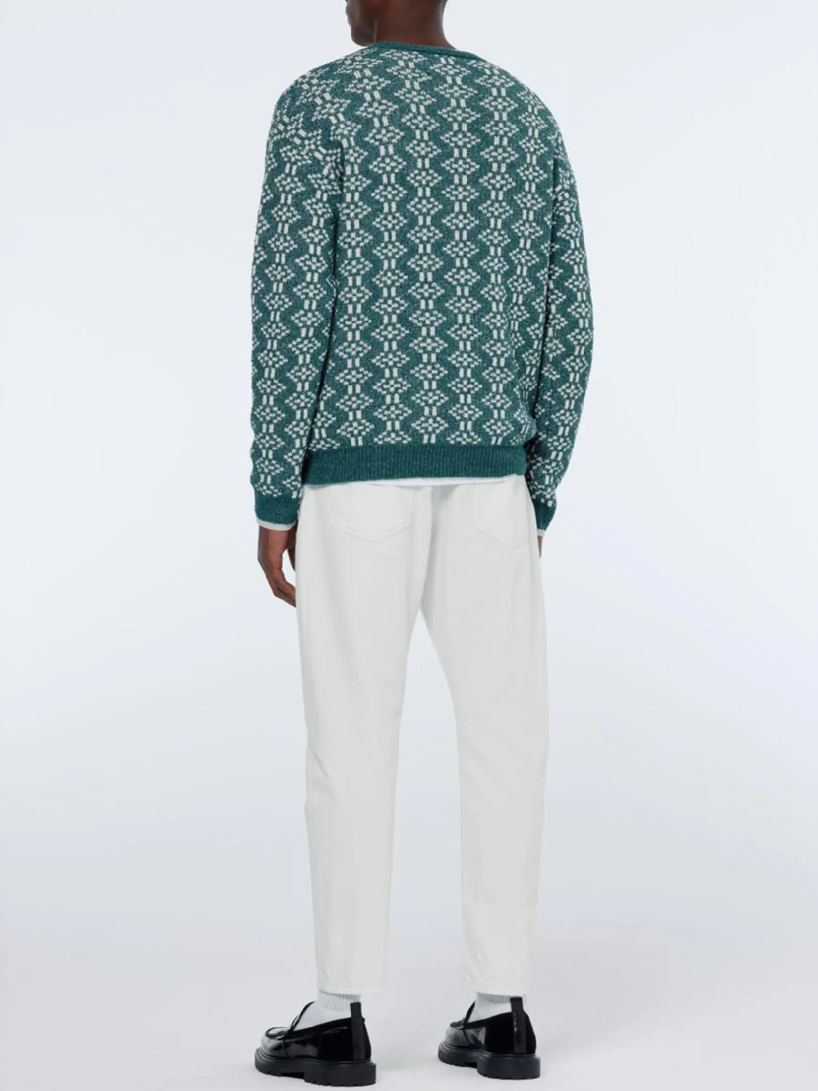 SCOTCH&SODA Men Crewneck Jacquard Extra Drop Shoulder Pitch Green