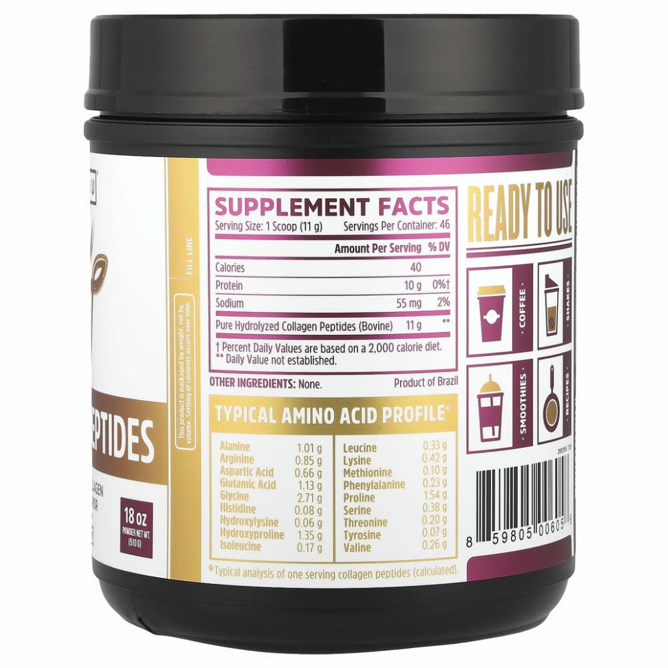 Zhou Nutrition, пептиды коллагена, гидролизованный коллаген, без ароматизаторов, 510 г (18 унций)