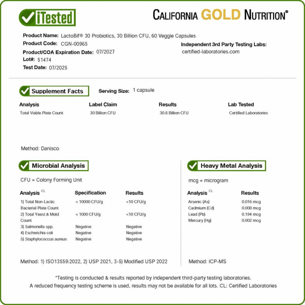 California Gold Nutrition, LactoBif, пробиотики, 30 млрд КОЕ, 60 вегетарианских капсул