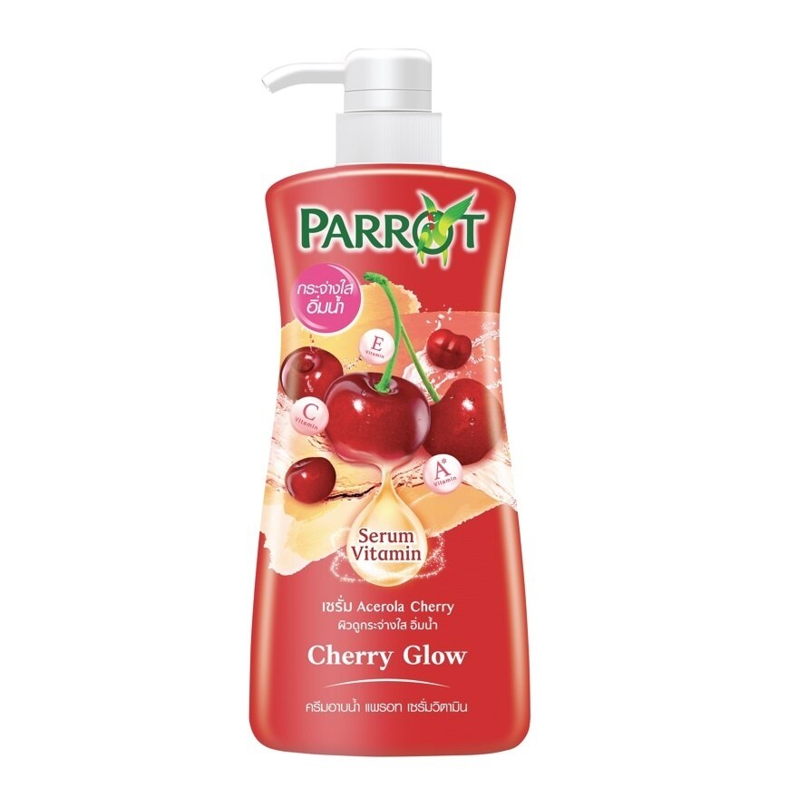 Parrot Shower Cream Serum Vitamin Cherry Glow 450 Ml. ผิวดูกระจ่างใส อิ่มน้ำ - Red