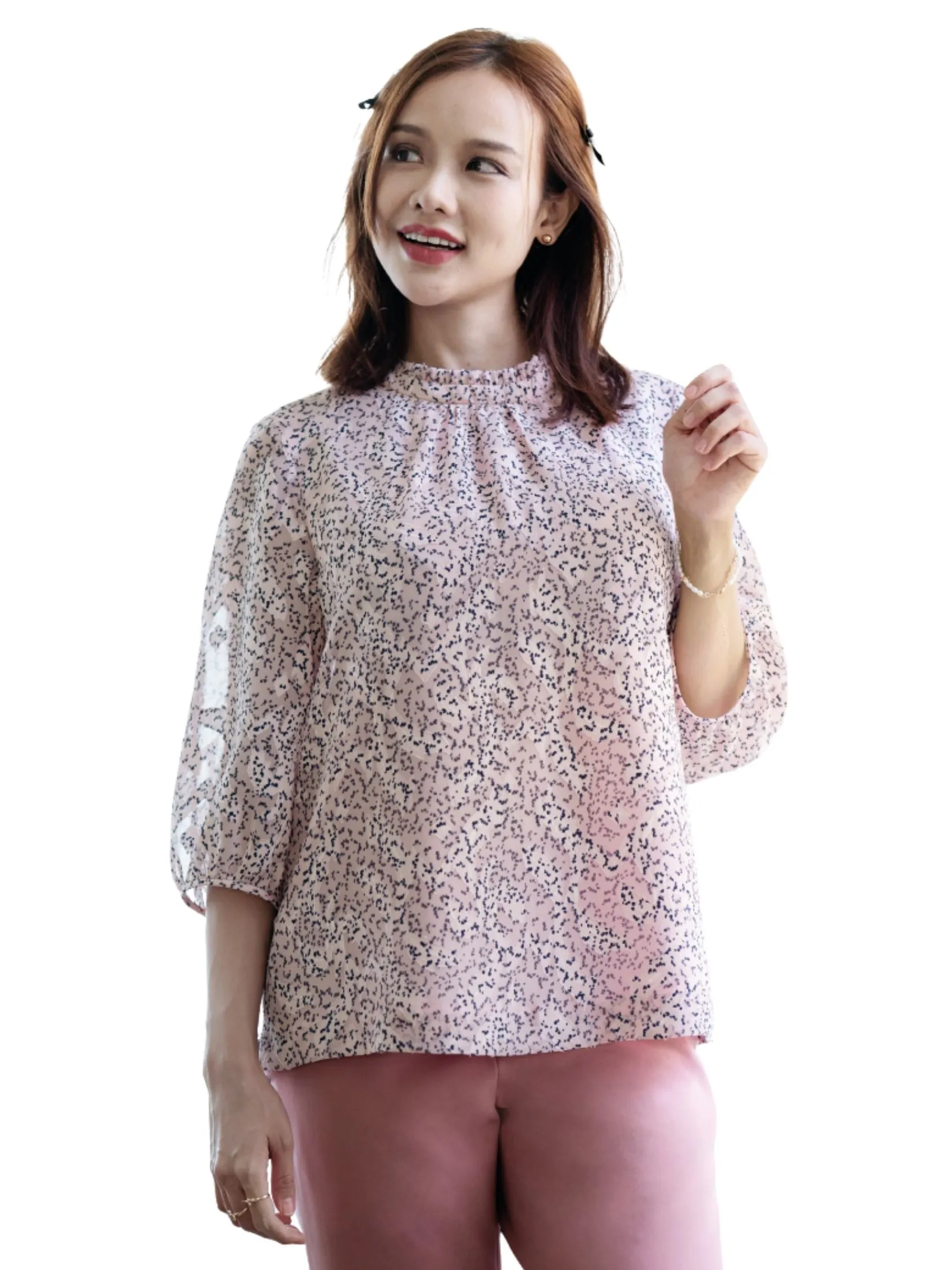 MIKIKO Women Blouse Long Sleeves Chiffon Uragiri Pink