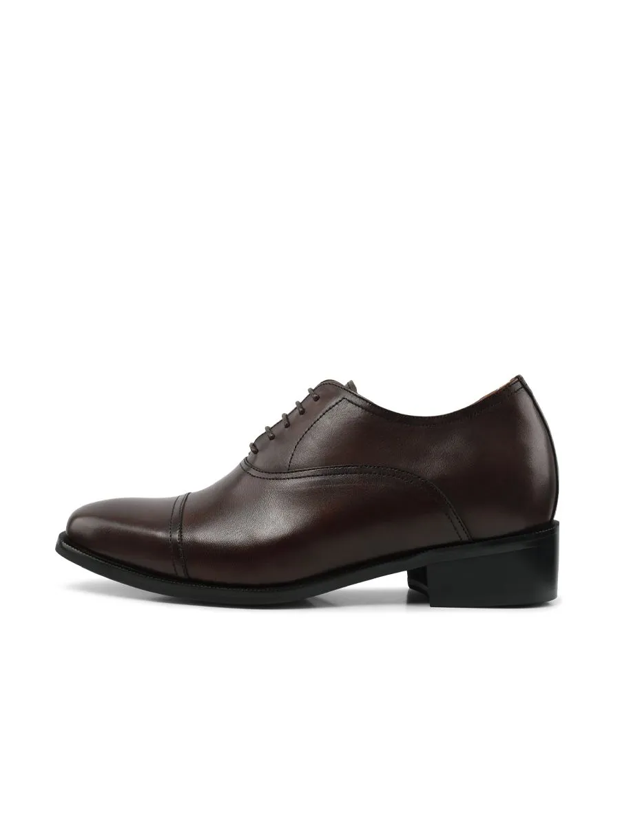 SIRENA Dark Chocolate Leather Court Shoes Rounded Toe High Heel 3 inch Ethan