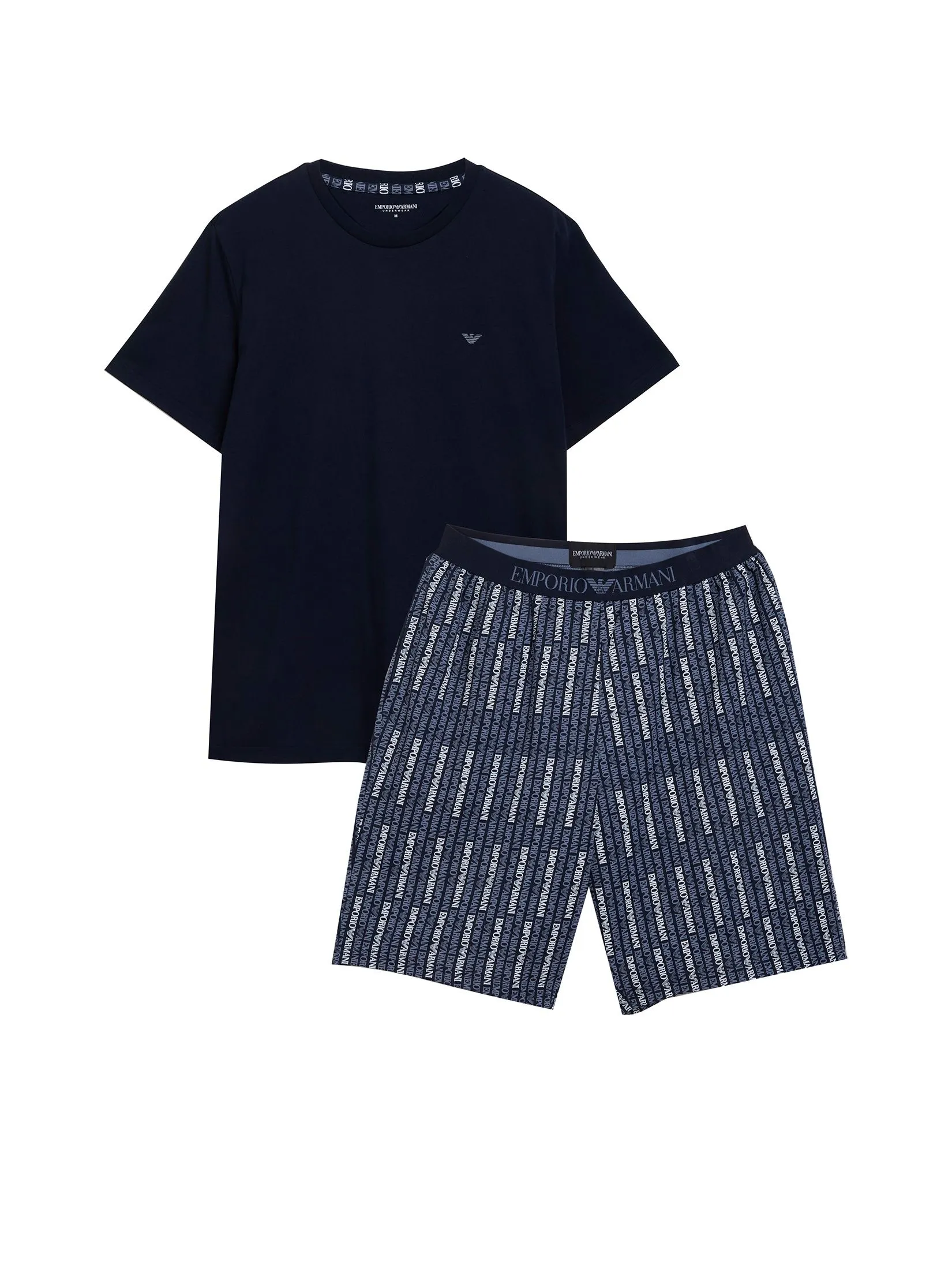 EMPORIO ARMANI Men Pyjamas Set T-Shirt + Shorts FW25 MB310 Ar.Blu/Ea Lettering Hori