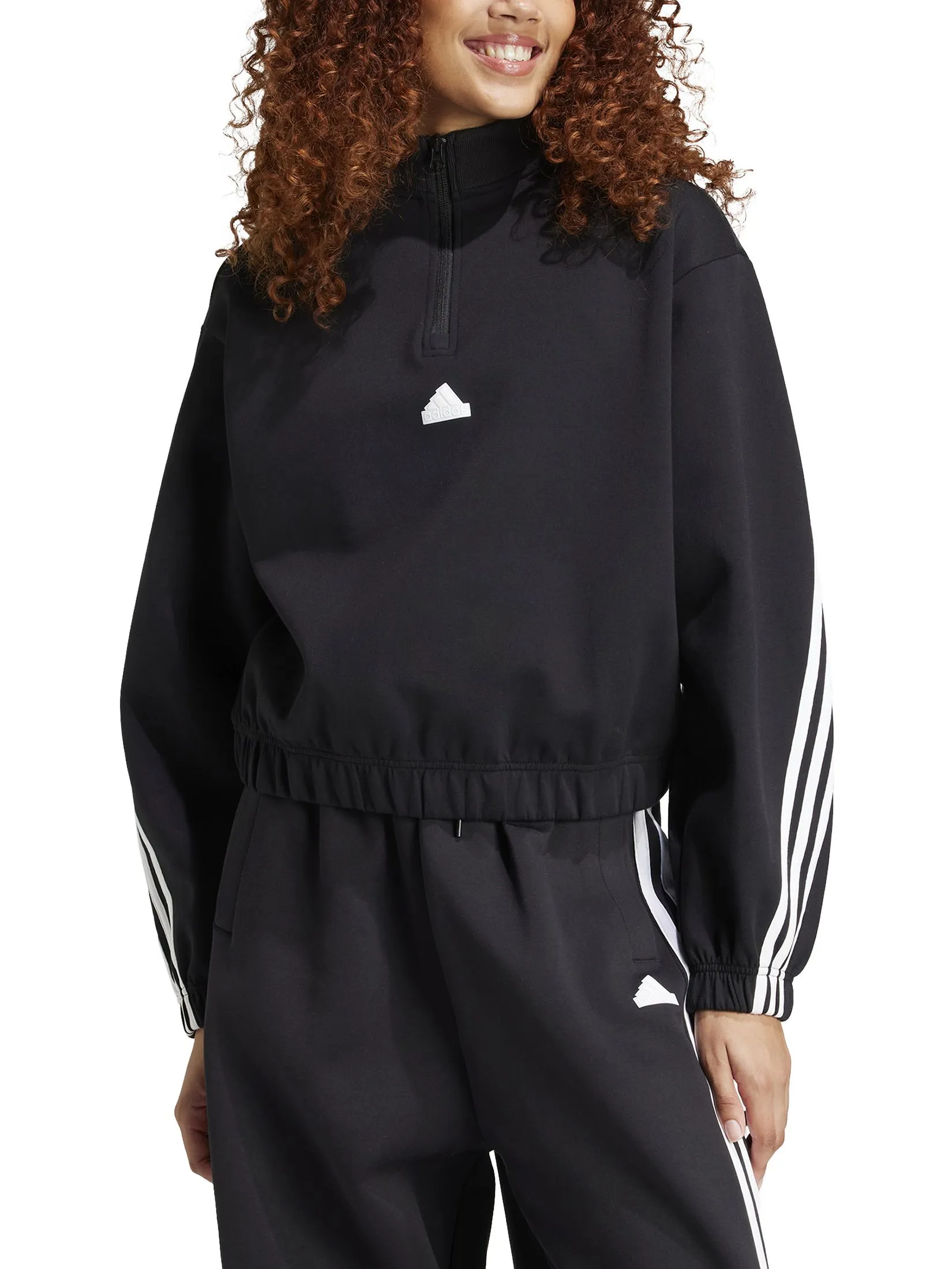 ADIDAS Women Zip Top Future Icons Three Stripes 1/4 Black