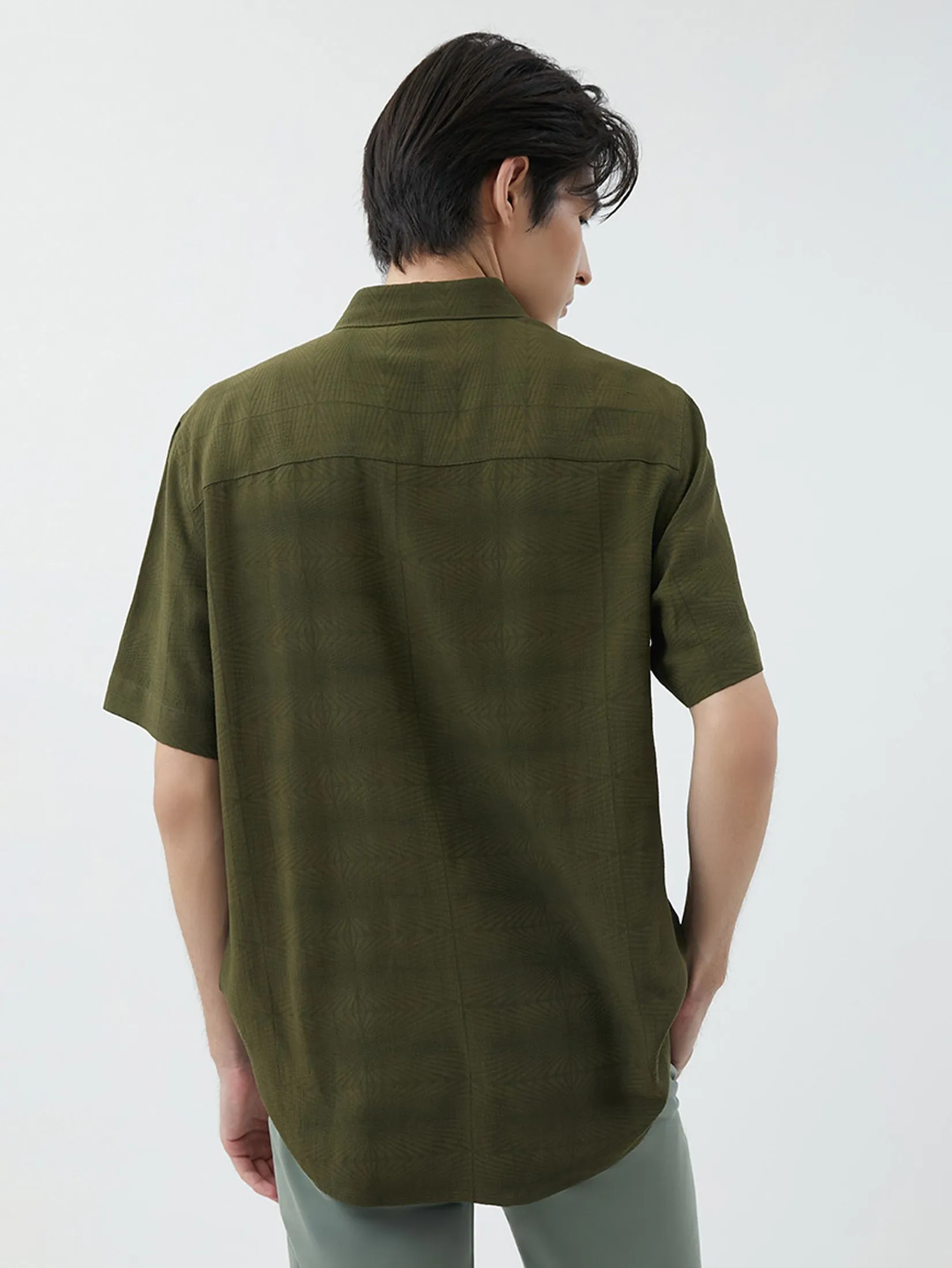 DAPPER DAPPER Textured Jacquard Shirt Olive Green