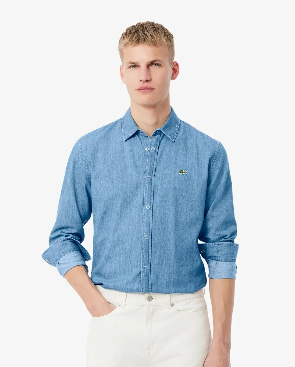 LACOSTE Regular Fit Lightweight Denim Shirt Blue Size - 38