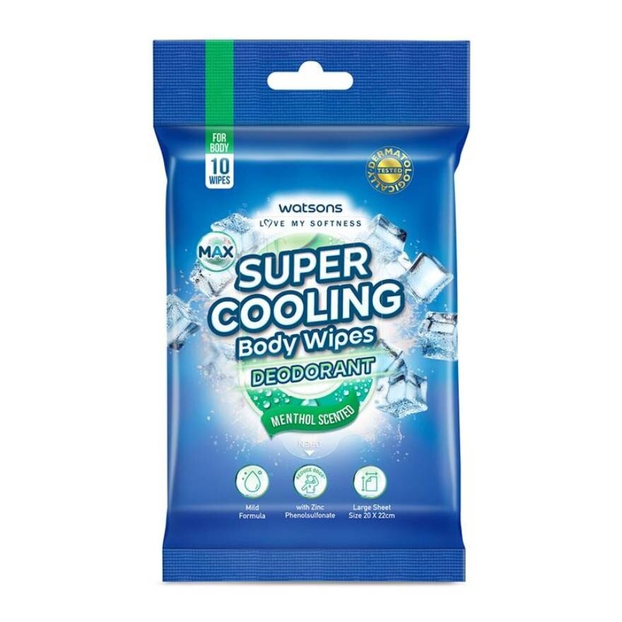 Watsons Super Cooling Body Wipes Deodorant Menthol Scented 10s.